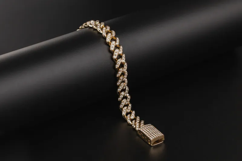 9ct Yellow Gold Diamond Cuban Bracelet 8.5" 42.1g