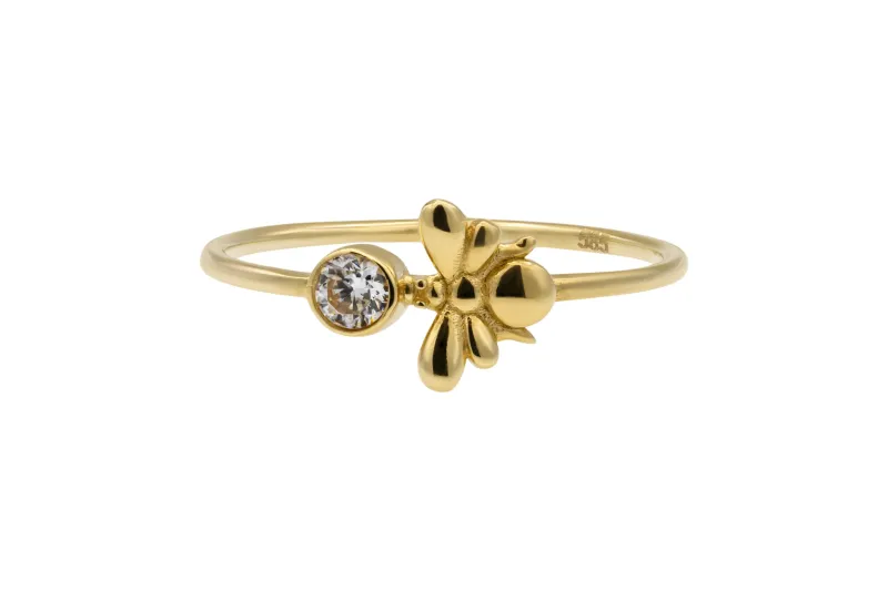 14ct Yellow Gold Bumble Bee Cubic Zirconia Ring Size P 1.2g