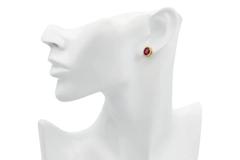 18ct Yellow Gold Diamond & Oval Ruby Stud Earrings 0.30ct