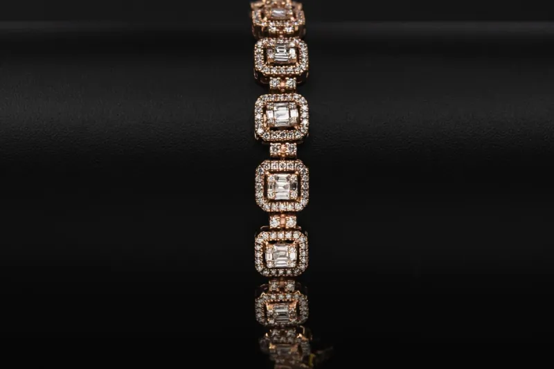 18ct Rose Gold Baguette Diamond Tennis Bracelet 6.40ct