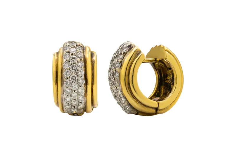 18ct Yellow Gold Round Brilliant Diamond Heavy Huggie Earrings 1.00ct