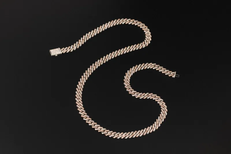 9ct White & Rose Gold Natural Diamond Cuban Chain 8.80ct G VS 22" 8.5mm 90.5g