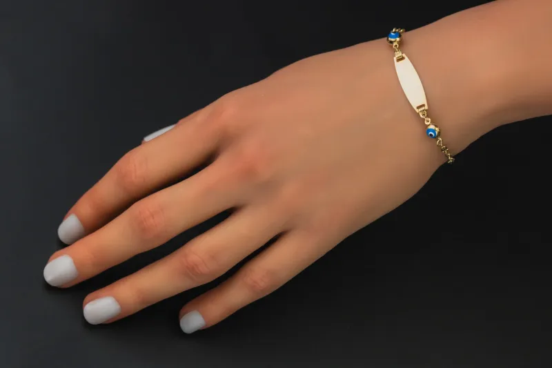 4ct Yellow Gold Evil Eye ID Bracelet 6" 2.1g