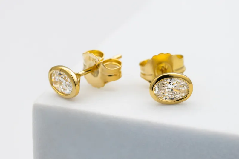 Gold Plated Sterling Silver Lab Grown Oval Cut Diamond Stud Earrings 1.06ct
