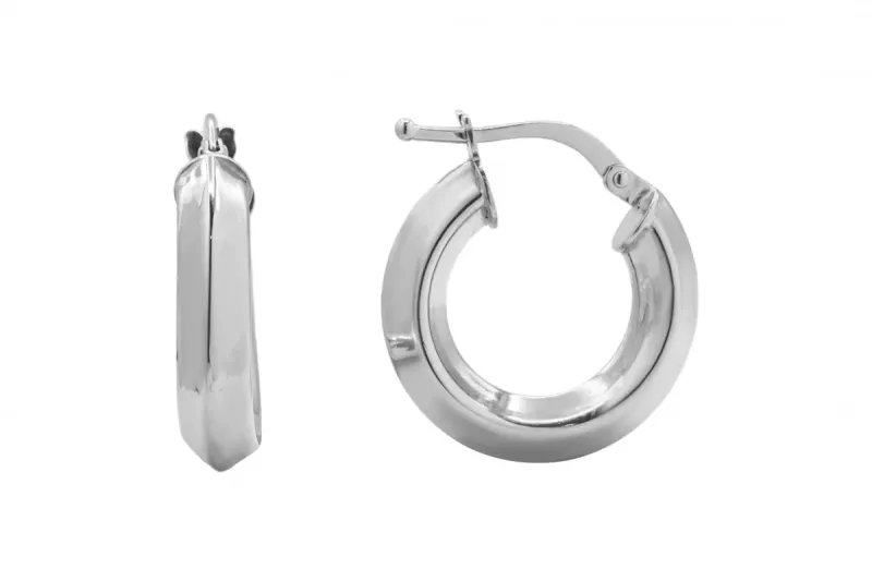 9ct White Gold Knife Edge Hoop Earrings Sleek Polished Design 1.5g