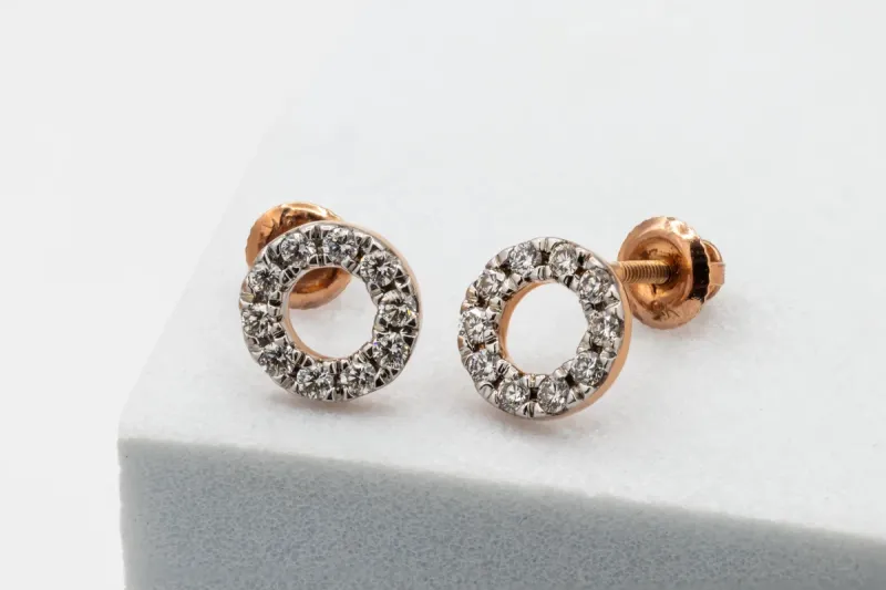 9ct Rose Gold Diamond Circle Studs 0.18ct 1g