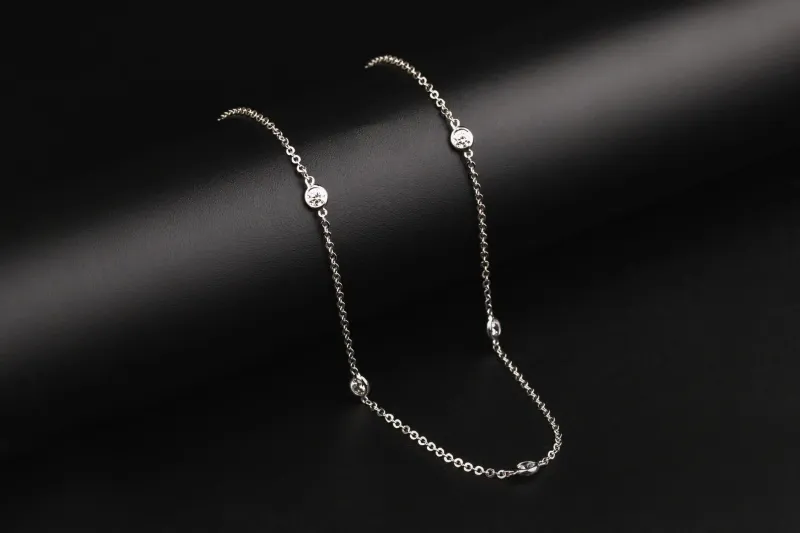 9ct White Gold Cubic Zirconia Necklace 17" 4.1g