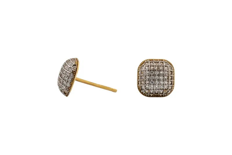 9ct Yellow Gold CZ Micro Pavé Cushion Stud Earrings