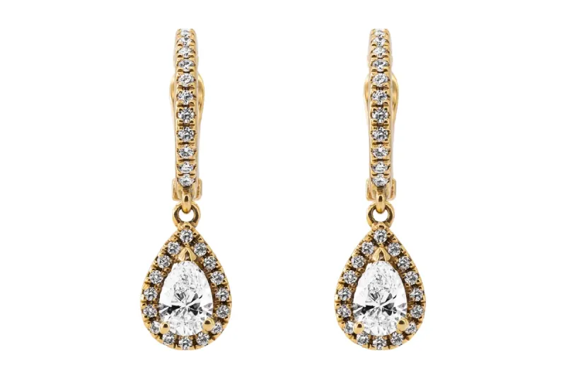18ct Yellow Gold Pear Drop Diamond Hoops 0.66ct
