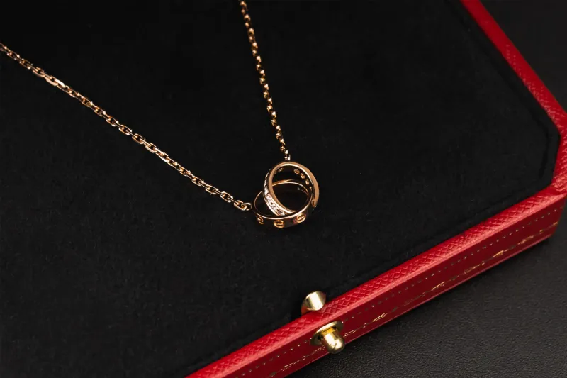 Cartier LOVE Half-Pavé Diamond Pendant 18ct Rose Gold Necklace 0.22ct