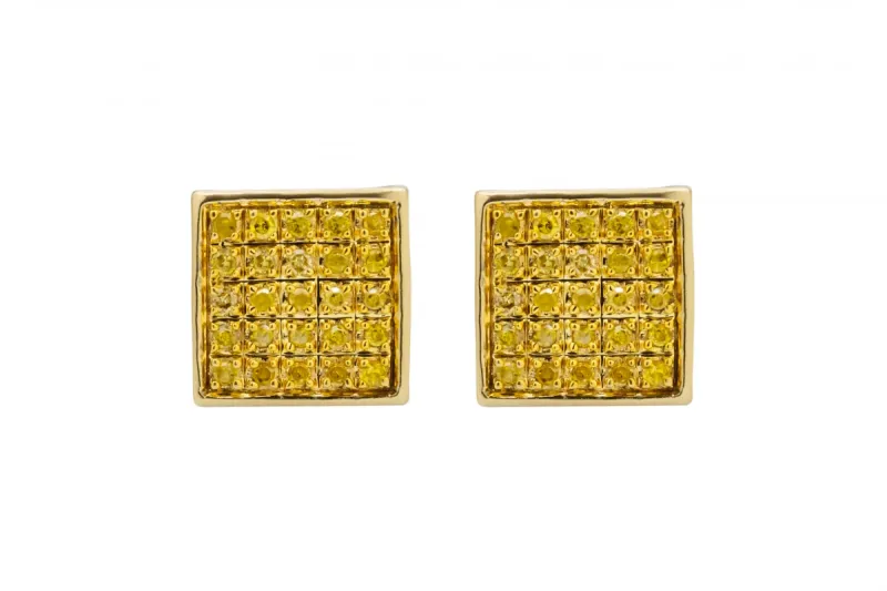 9ct Yellow Gold Square Yellow Stone Cluster Stud Earrings 0.10ct