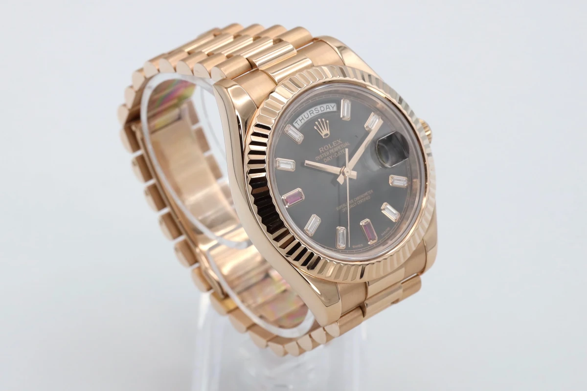 Rolex DayDate II 18ct Everose Ruby & Diamond 41mm Dial 218235