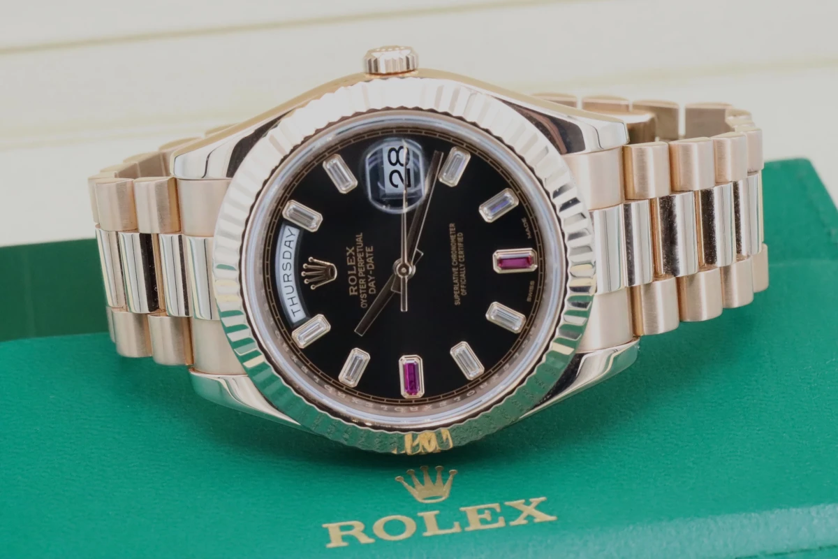 Rolex DayDate II 18ct Everose Ruby & Diamond 41mm Dial 218235