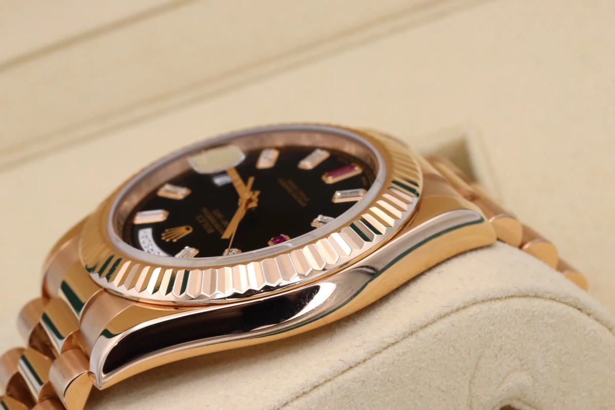 Rolex DayDate II 18ct Everose Ruby & Diamond 41mm Dial 218235