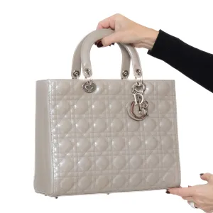 Dior Large Lady Dior Grey Patent Leather Bag