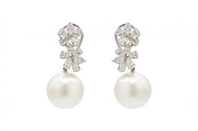 Mikimoto South Sea Pearl & Diamond Earrings 3.44ct
