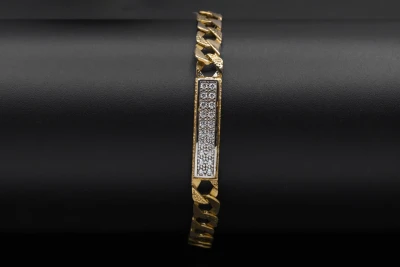 9ct Yellow Gold Cubic Zirconia  ID Children's Bracelet 9.4g