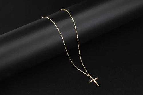 14ct Yellow Gold Cubic Zirconia Cross Necklace 18"