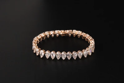 9ct Rose Gold Pear Shaped Lab Diamond Tennis Bracelet 21ct 16.5g