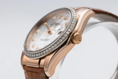 Rolex DateJust 36mm 18ct Rose Gold Brown Leather 116185 2016