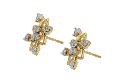 14ct Yellow Gold Snowflake Diamond Stud Earrings 0.10ct