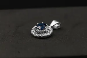 14ct White Gold Diamond And Sapphire Pendant 0.16ct