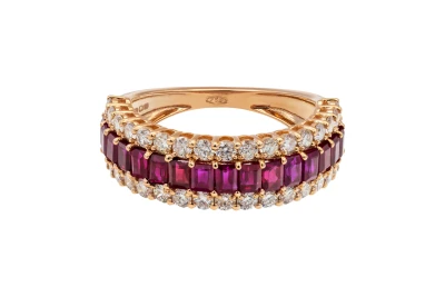 18ct Rose Gold Ruby & Round Brilliant Diamond Cluster Ring 0.68ct