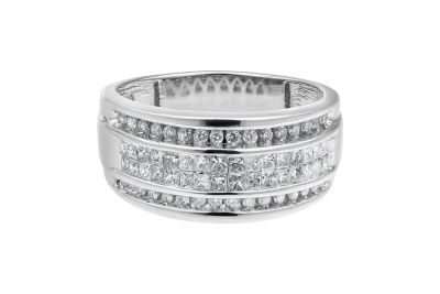 14ct White Gold Multi Row Diamond Mens Band Ring 1.46ct