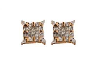 14ct Rose Gold Diamond Square Stud Earrings 0.75ct