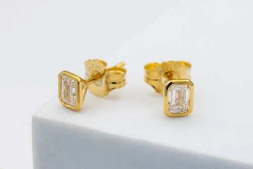 Gold Plated Sterling Silver Lab Grown Emerald Cut Diamond Stud Earrings 1.06ct