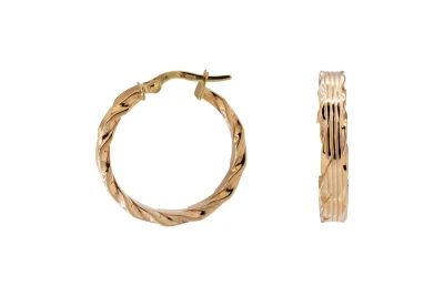 9ct Rose Gold Textured Hoop Earrings 1.7g