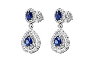 18ct White Gold Diamond & Sapphire Drop Earrings 1.19cts 6.8g