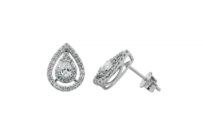 9ct White Gold Pear, Emerald & Round Diamond Stud Earrings 0.85ct