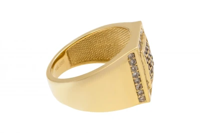 14ct Yellow Gold White & Chocolate Diamond Square Mens Ring 1.20ct