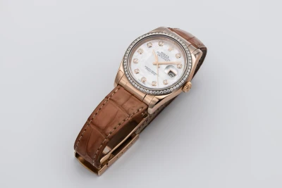 Rolex DateJust 36mm 18ct Rose Gold Brown Leather 116185 2016