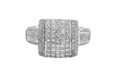14ct White Gold Princess Cut Diamond Cluster Ring 1.39ct