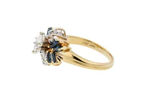 14ct Yellow Gold Cluster Design Diamond & Sapphire Ring 0.36ct 4.6g