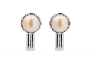 9ct White Gold Costume Pearl  Stud Earrings 2.8g