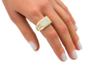 9ct Yellow Gold Mens Cubic Zirconia Rectangular Signet Ring 7.2g