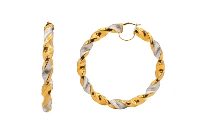 9ct Yellow & White Gold Twisted Hoop Earrings 15.3g