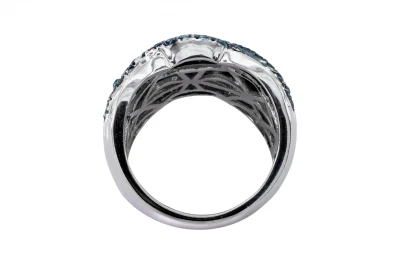 9ct White Gold Blue & White Diamond Crossover Statement Ring