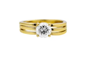 9ct Yellow Gold Triple Band Diamond Engagement Ring 0.72ct