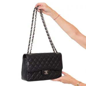 Chanel Black Caviar Leather Jumbo Double Flap Classic Bag