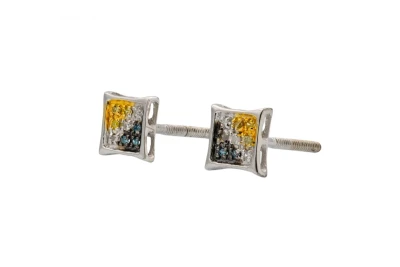 9ct Yellow Gold Diamond Stud Earrings 0.10ct White, Yellow & Blue Diamonds
