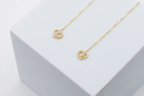 9ct Yellow Gold Pull Through Cubic Zirconia Heart Earrings 1.20g