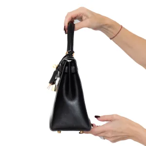 Hermes Kelly 28 Black Box Leather Bag 1996