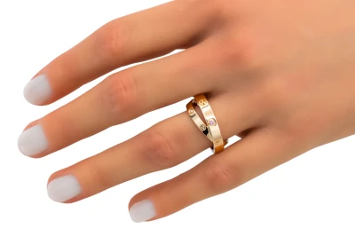 Cartier LOVE Double Ring Pink Sapphire Rose Gold Ring Size 53