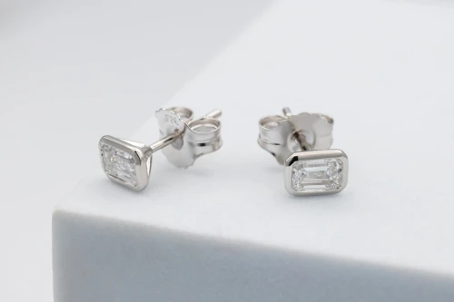 Sterling Silver Lab Grown Emerald Cut Diamond Stud Earrings 1.06ct