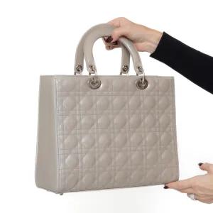 Dior Large Lady Dior Grey Patent Leather Bag