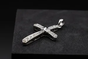 9ct White Gold Diamond Set Cross Necklace Pendant